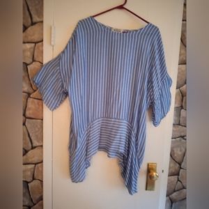 Denim blue and white striped shark bite tunic